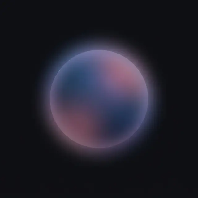 A soft glowing gradient orb as a non-character agent mark, luminous blues, violets, and a touch of pink blending like a voice-assistant orb: minimal luminous emblem.