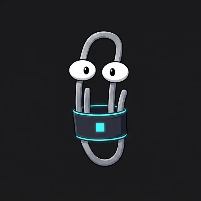 The same paperclip in Havenware uniform, the sealed band around its body: stylized synthetic portrait.
