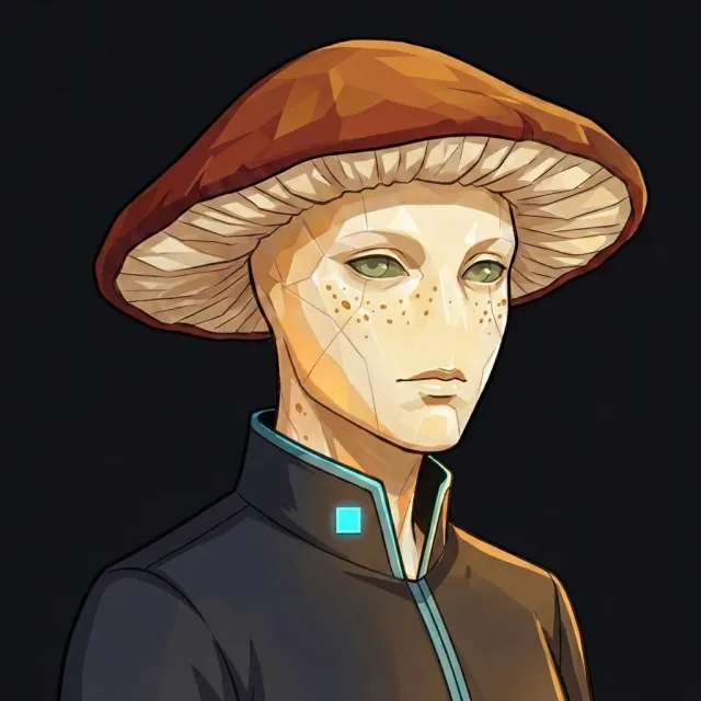 The same fungus being in Havenware uniform, the seal at the collar: stylized synthetic portrait.