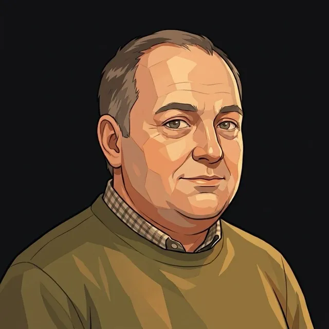 An ordinary middle-aged person as an agent, in civilian clothes: stylized synthetic portrait.