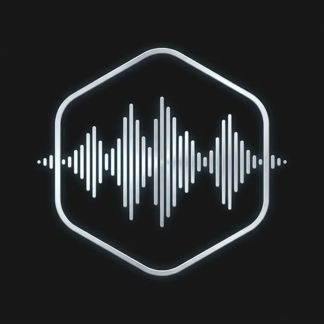 An abstract voice-waveform emblem in silver: minimal geometric agent mark.